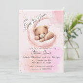 Over the Moon Teddy Bear Baby shower Invitation Kaart (Staand voorkant)