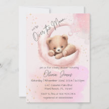 Over the Moon Teddy Bear Baby shower Invitation