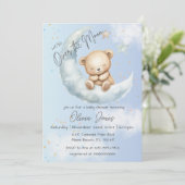 Over the Moon Teddy Bear Baby shower Invitation Kaart (Staand voorkant)
