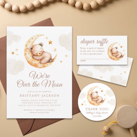 Over the Moon Teddy Bear Baby shower Invitation Kaart