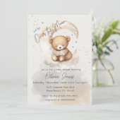 Over the Moon Teddy Bear Baby shower Invitation Kaart (Staand voorkant)