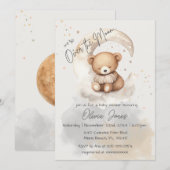 Over the Moon Teddy Bear Baby shower Invitation Kaart (Voorkant / Achterkant)