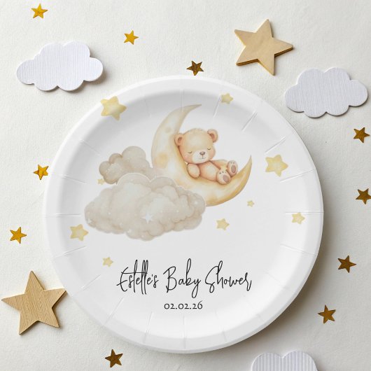 Over The Moon Teddy Bear Baby Shower Papieren Bordje