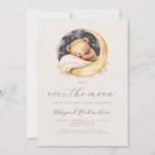 Over the Moon Teddy Bear Boho QR Code Baby shower Kaart (Voorkant)