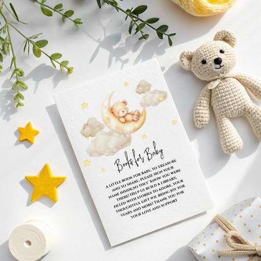 Over The Moon Teddy Bear Books for Baby Shower  Informatiekaartje