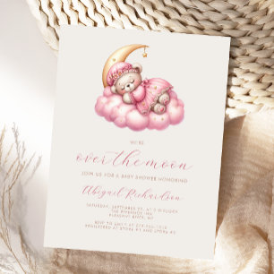 Over the Moon Teddy Bear Roze Meisje Baby shower Briefkaart