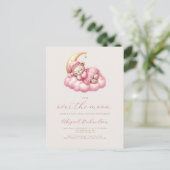 Over the Moon Teddy Bear Roze Meisje Baby shower Briefkaart (Staand voorkant)