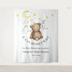 Over The Moon Teddybeer Baby Shower Achtergrond Wandkleed