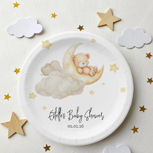 Over The Moon Teddybeer Baby Shower Papieren Bordje