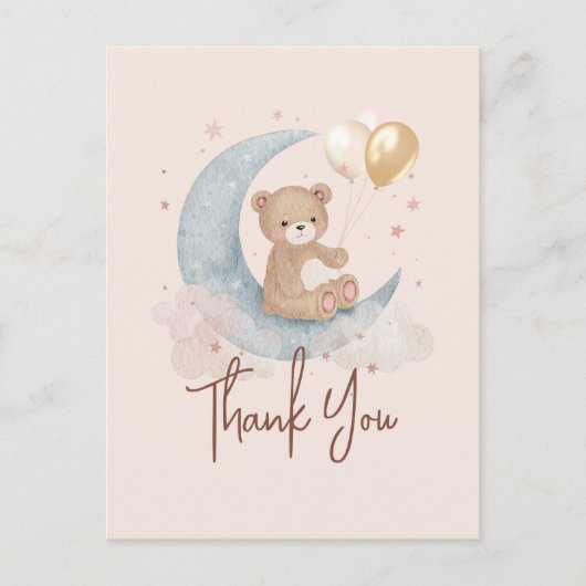 Over The Moon Teddybeer Babyshower Bedankt Briefkaart (Voorkant)