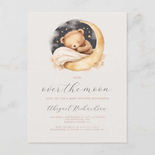 Over the Moon Teddybeer Neutral Boho Baby shower Briefkaart (Voorkant)