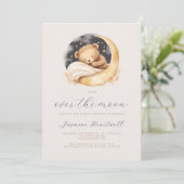 Over the Moon Teddybeer Neutral Boho Baby shower Kaart (Staand voorkant)