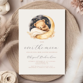 Over the Moon Teddybeer Neutral Boho Baby shower Kaart