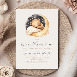 Over the Moon Teddybeer Neutral Boho Baby shower Kaart