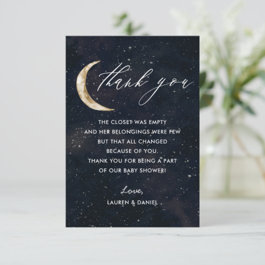 Over The Moon Thema Baby Shower Bedankkaartjes Bedankkaart (Staand voorkant)