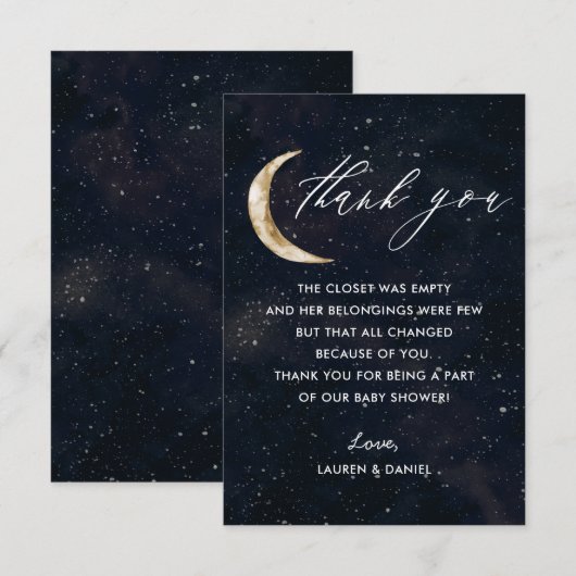 Over The Moon Thema Baby Shower Bedankkaartjes Bedankkaart (Voorkant / Achterkant)