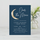 Over The Moon Thema Indigo Baby Shower Kaart (Staand voorkant)