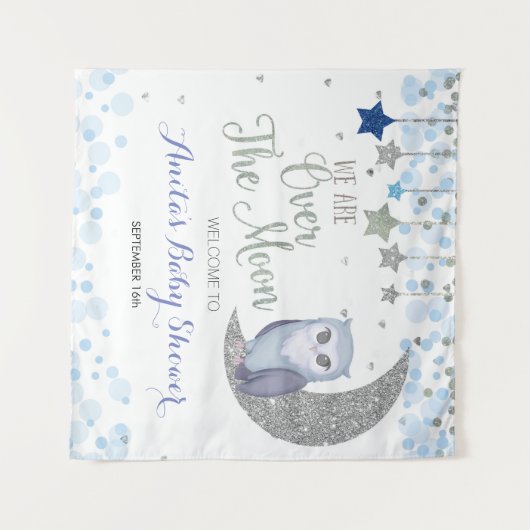 Over the Moon Uil Baby Shower Wandtapijt Wandkleed (Voorkant (horizontaal))