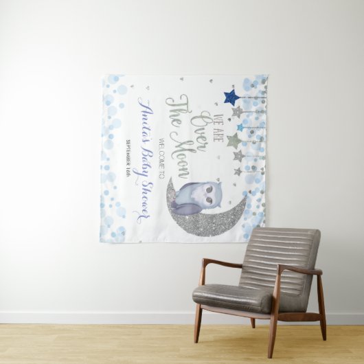 Over the Moon Uil Baby Shower Wandtapijt Wandkleed (In Situ (horizontaal))