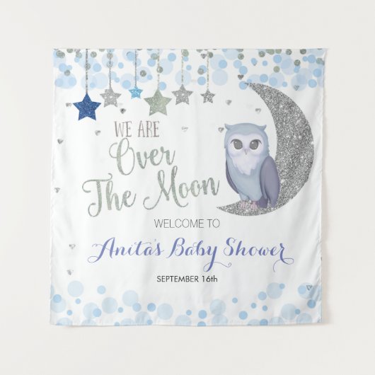 Over the Moon Uil Baby Shower Wandtapijt Wandkleed (Voorkant)