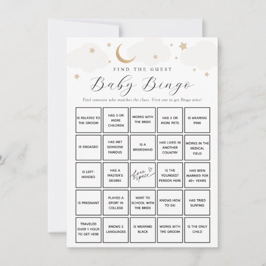 Over the Moon Vind de Gast Baby Bingo Game Kaart (Voorkant)