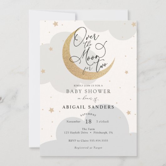 Over the Moon voor Two Twin Baby shower Kaart (Voorkant)