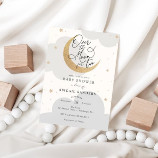 Over the Moon voor Two Twin Baby shower Kaart