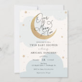 Over the Moon voor Two Twin Boys Baby shower Kaart (Voorkant)