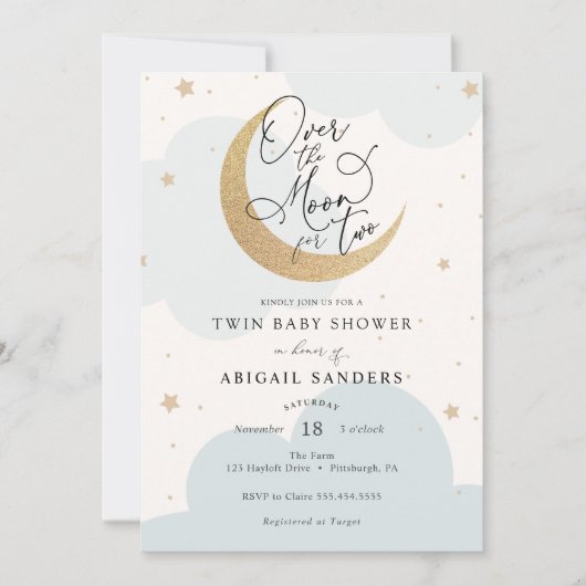 Over the Moon voor Two Twin Boys Baby shower Kaart (Voorkant)