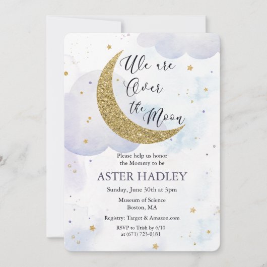 Over the Moon Waterverf Baby shower Invitation Kaart (Voorkant)