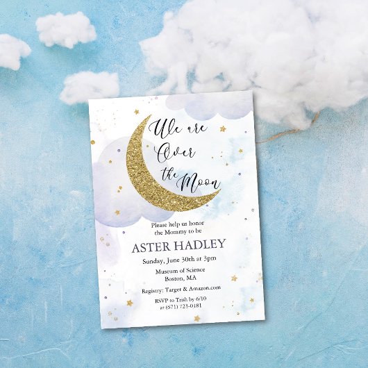 Over the Moon Waterverf Baby shower Invitation Kaart