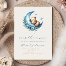 Over the Moon Waterverf Beer Blue Boy Baby shower