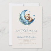 Over the Moon Waterverf Beer Blue Boy Baby shower Kaart (Voorkant)