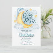 Over the Moon Waterverf Boy Baby shower Kaart (Staand voorkant)