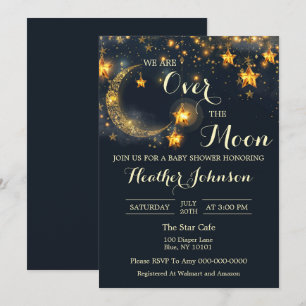 Over The Moon Whimsical Neutrale Baby Shower Kaart
