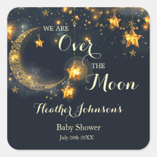 Over The Moon Whimsical Neutrale Baby Shower Vierkante Sticker