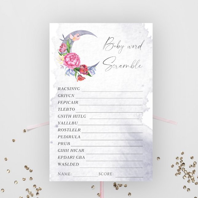Over the Moon Word scramble baby shower spel (Creator heeft geüpload)