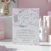 Over the Moon Zilver Roze Baby shower Kaart