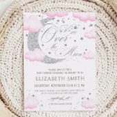 Over the Moon Zilver Roze Baby shower Kaart