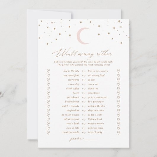 Over the Moon Zou mama liever Baby shower spel Kaart (Voorkant)