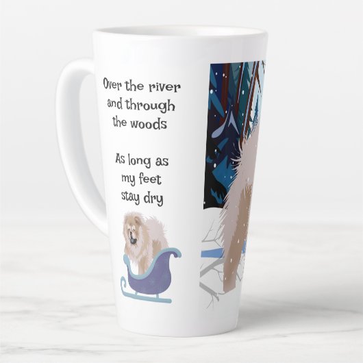 OVER THE RIVER Fawn Chow latte mok met tekst (Linkerhoek)