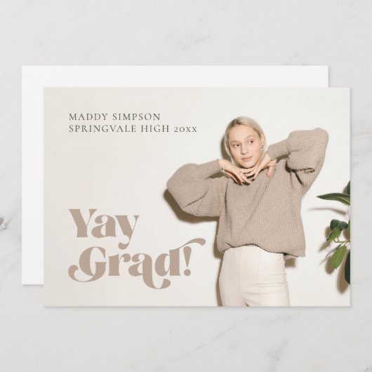 Over Trend Minimalist Neutral Photo-Afstuderen Aankondiging (Voorkant / Achterkant)