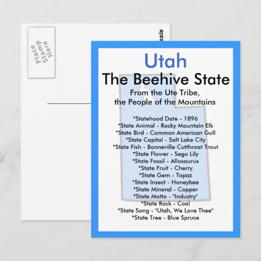 Over Utah Briefkaart (Voorkant / Achterkant)