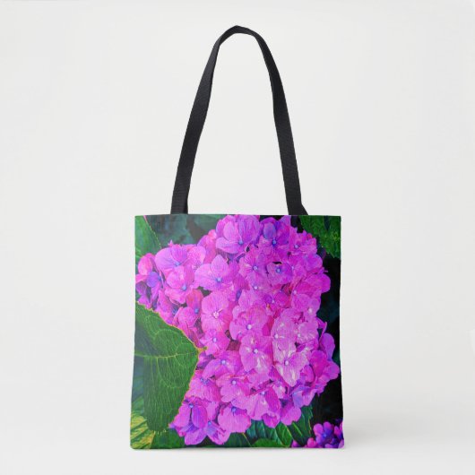 Over verzadigde roze hortensia bloem tote bag (Voorkant)