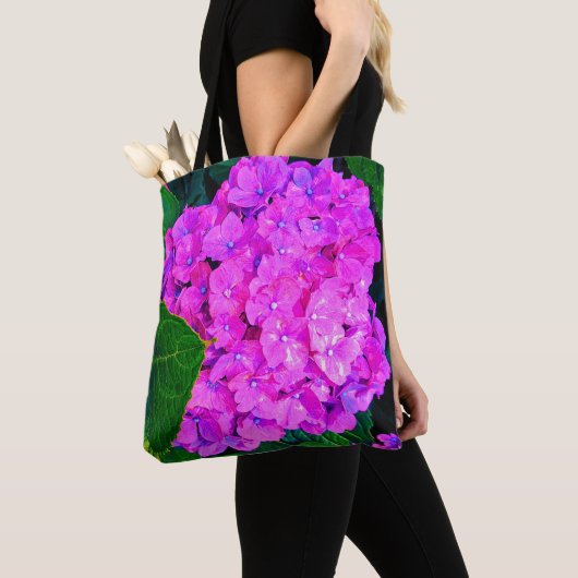Over verzadigde roze hortensia bloem tote bag (Dichtbij)