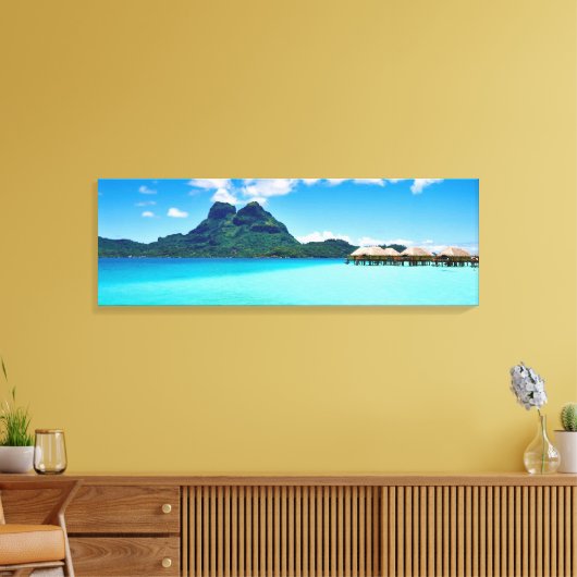 Over water bungalows in Bora Bora Canvas Afdruk (Insitu (Woonkamer))