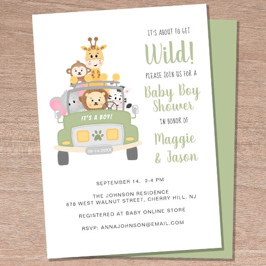 Over Wild Safari Baby Boy Couple Shower Kaart