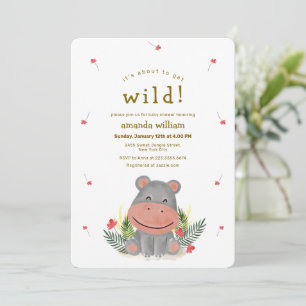 Over Wilde Safari Bloemige Nijlpaard Baby Borrel Kaart