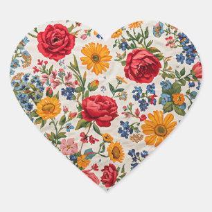 Overal bloemen, kleurrijk ontwerp, hart sticker