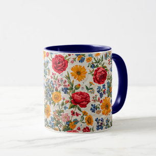 Overal bloemen, kleurrijk ontwerp, mok